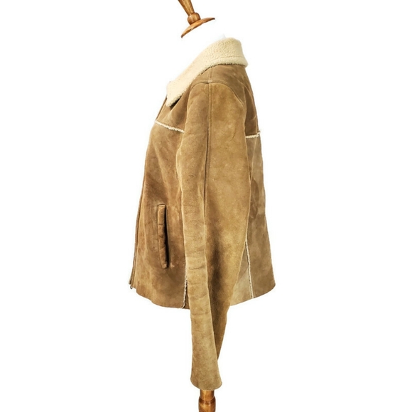 Women's GAP Suede Leather Sherpa Lined Jacket Y2K Size Large - Picture 3 of 17